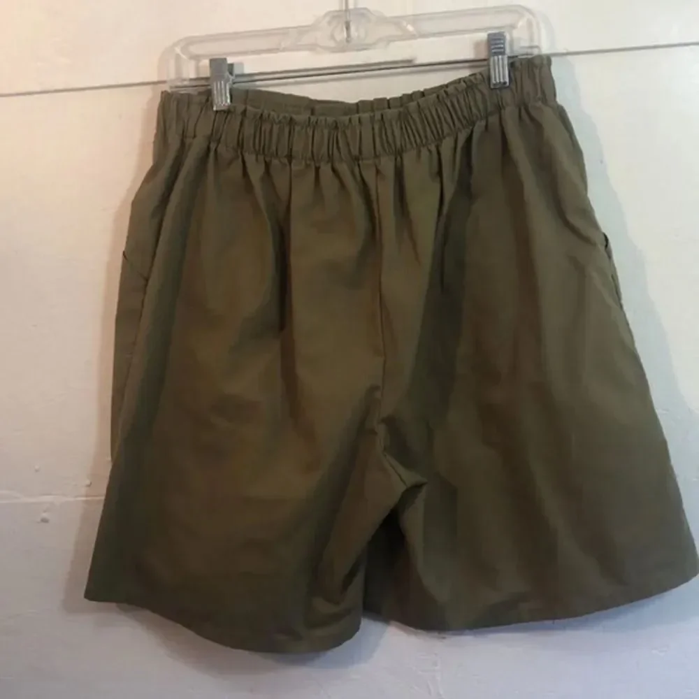 Elastic Waist Olive Green‎ Shorts with Pockets Casual Comfy Everyday